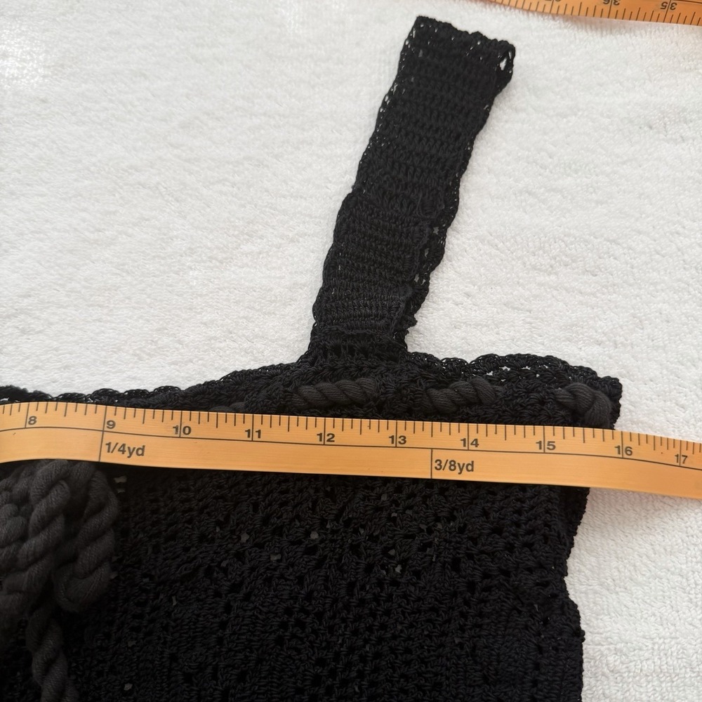 Vtg 90s Y2K Free People Crochet Dress Black Festival‎ Dark Boho Hand Knit Rare - Picture 6 of 8